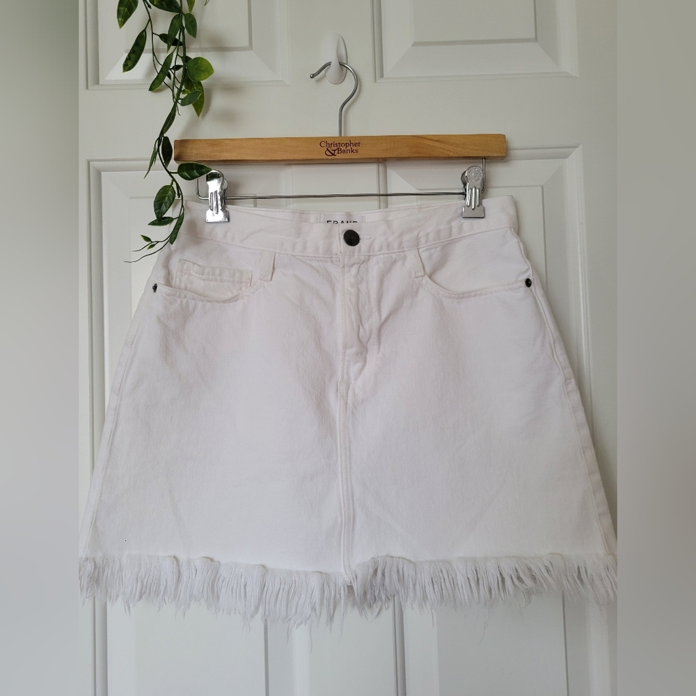 FRAME Denim Fringe Hem Cotton Mini Skirt